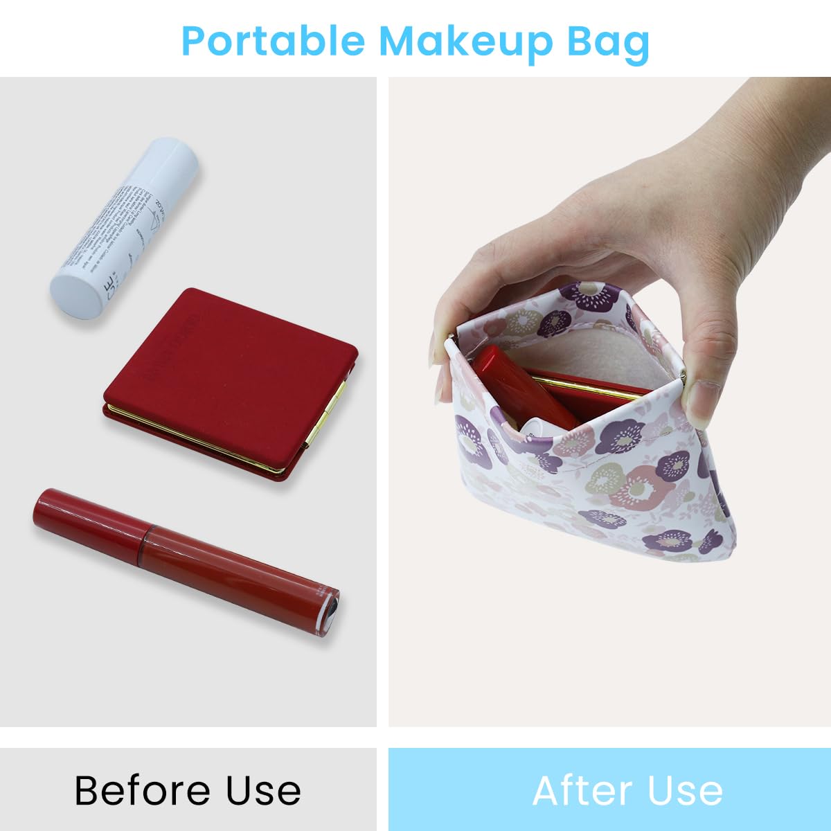 MAYCREATE 3 Pack Small Cosmetic Bag, Floral Print PU Leather Makeup Pouch Travel Organizer for Cosmetics, Accessories, Mini No Zipper Self-Closing Makeup Bag MAYCREATE 3 Pack Small Cosmetic Bag, Floral Print PU Leather Makeup Pouch Travel Organizer for Cosmetics, Accessories, Mini No Zipper Self-Closing Makeup Bag